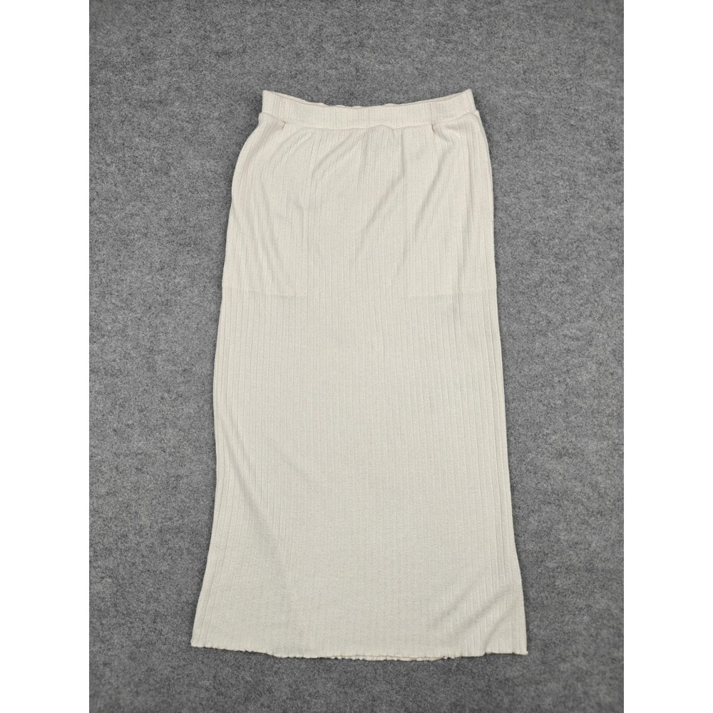 FP Beach Skirt Womens Small White Ribbed Knit Midi Elastic Waist‎ Pockets
